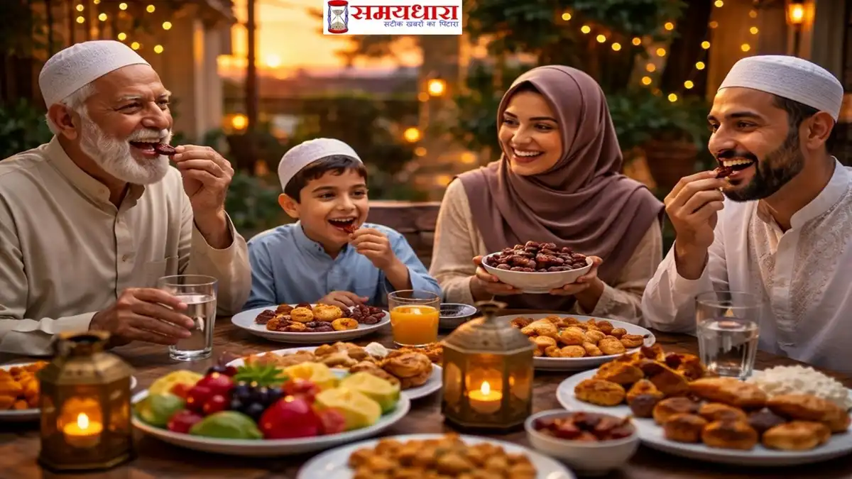 india-mein-ramadan-2026-kab-se-hai-रमजान के दौरान परिवार के लोग इफ्तार करते हुए और खजूर खाकर रोज़ा खोलते हुए दिखाई दे रहे हैं
