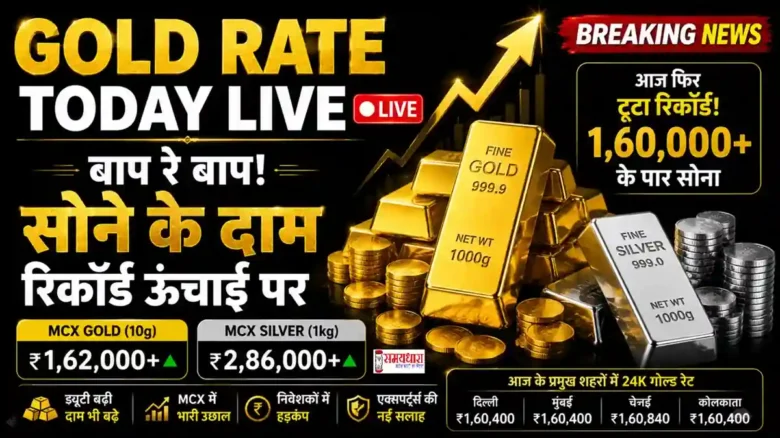 Gold Rate Today Live with record high gold and silver prices on black background